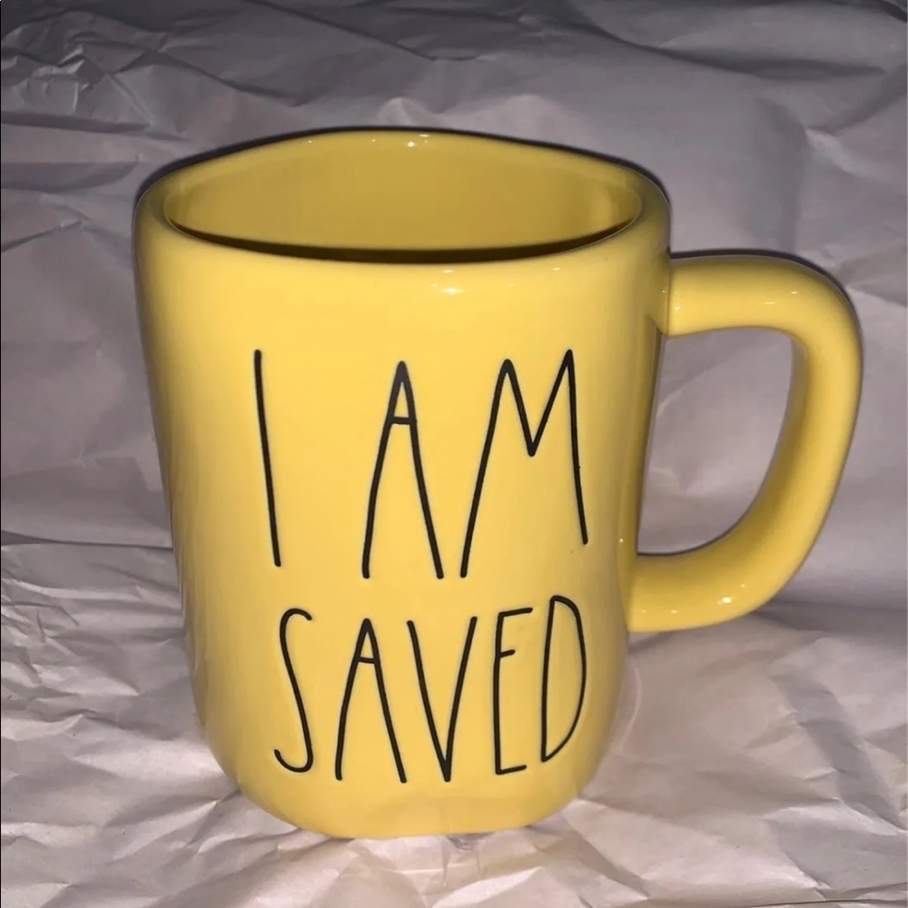 Rae Dunn i am saved yellow mug NWT